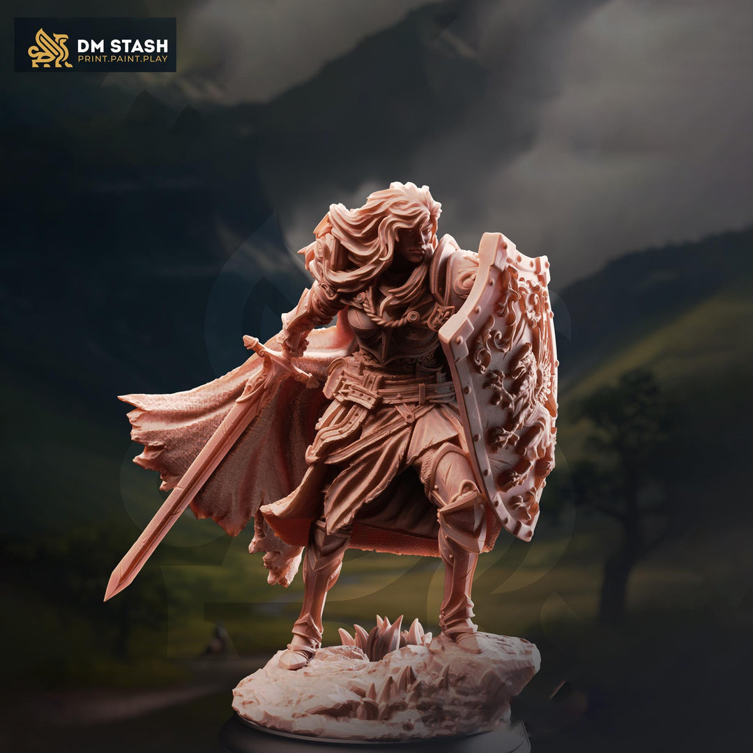 Female Paladin Miniature | Sword and Shield Knight | DnD Pathfinder UNPAINTED Resin
