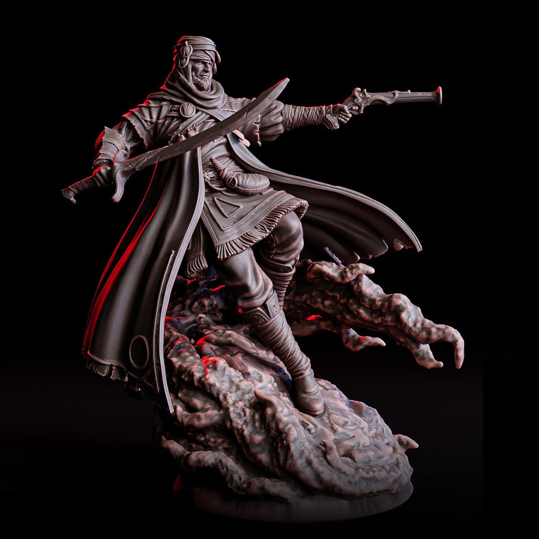 Human Gunslinger Fighter Miniature | Sword and Pistol Warrior | UNPAINTED Resin