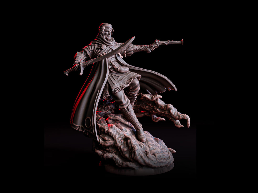 Human Gunslinger Fighter Miniature | Sword and Pistol Warrior | UNPAINTED Resin