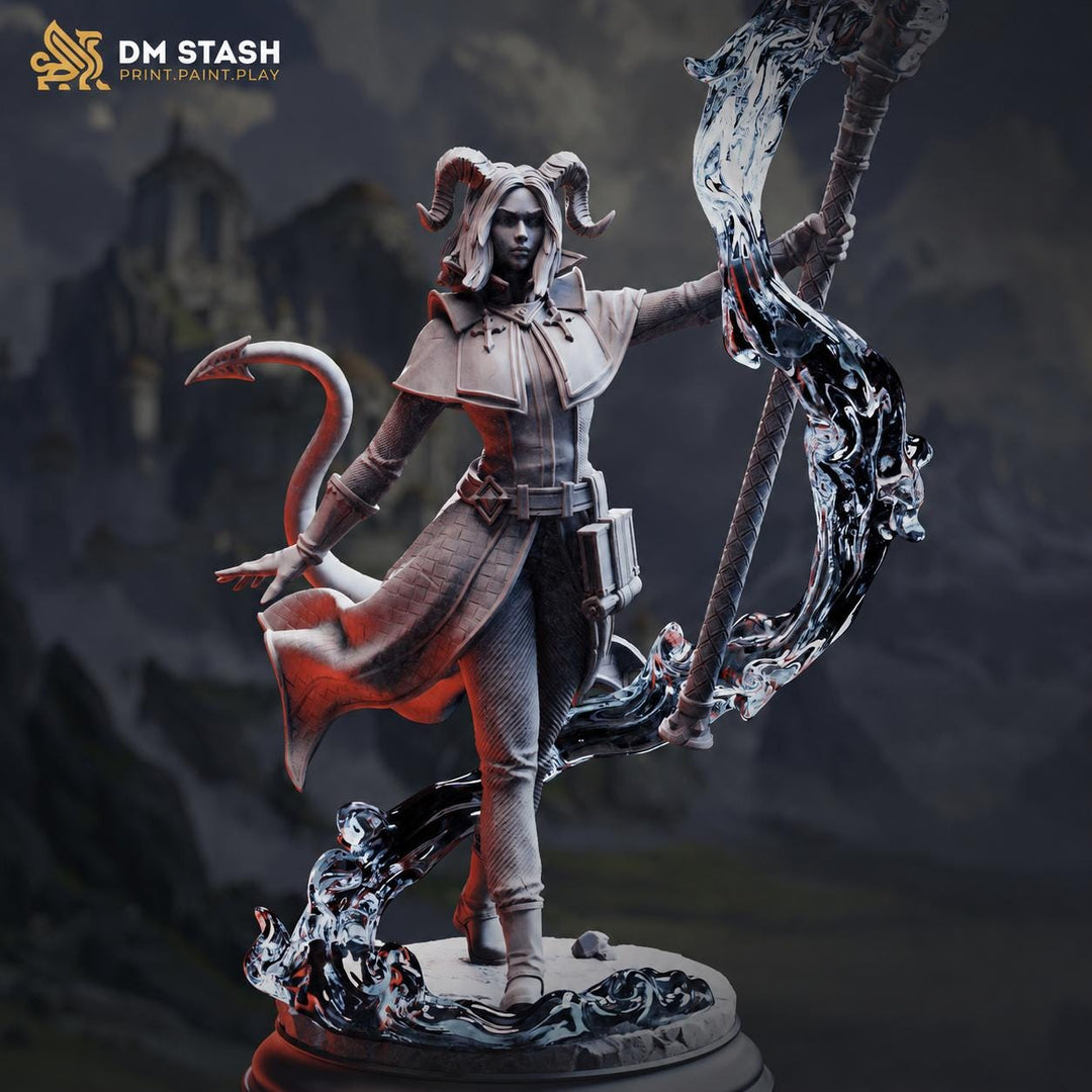 Tiefling Sorceress Miniature | Warlock Mage PC NPC | UNPAINTED Resin