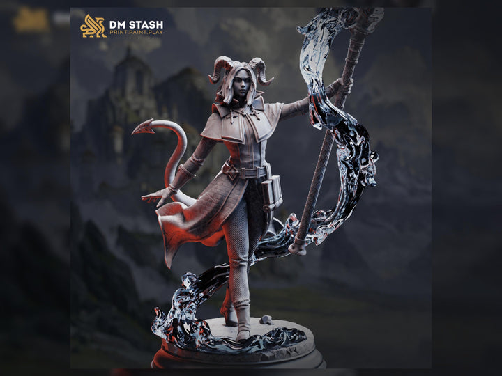 Tiefling Sorceress Miniature | Warlock Mage PC NPC | UNPAINTED Resin