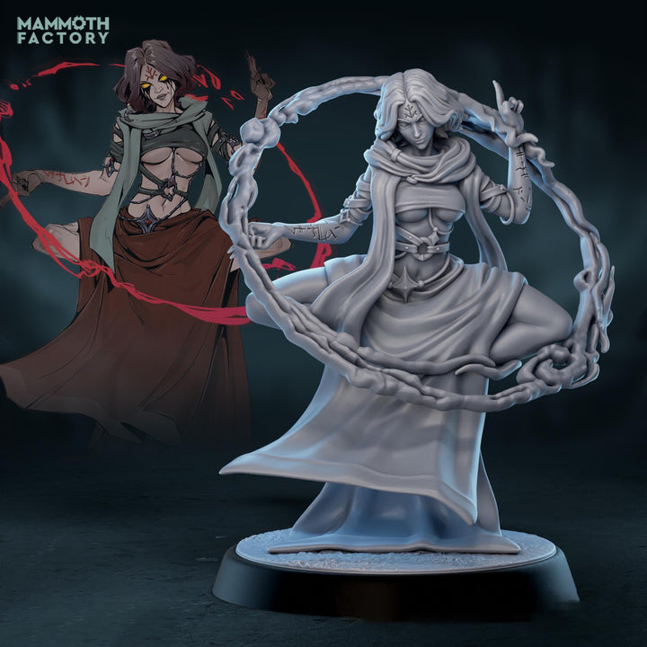 Dark Sorceress Miniature Blood Magic Caster | Warlock PC NPC | DnD UNPAINTED Resin