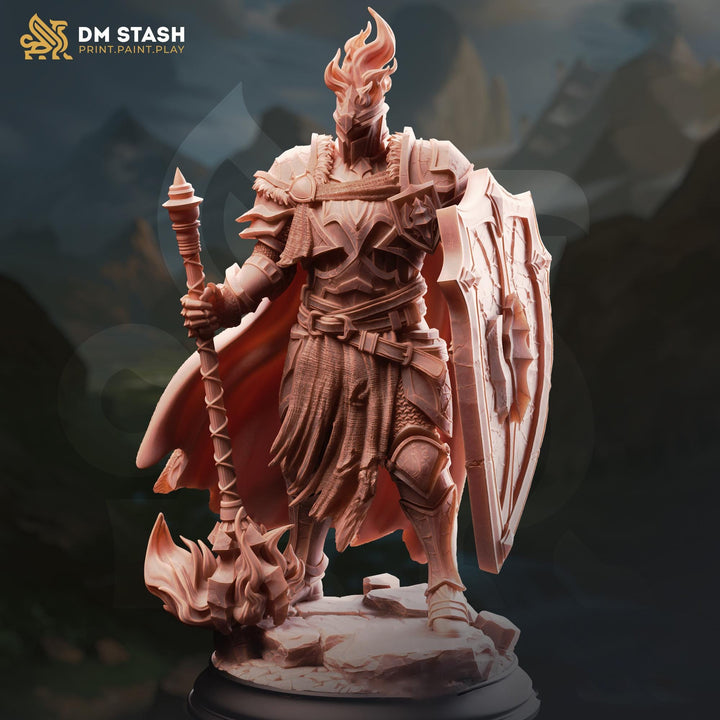 Fire Paladin Miniature with Shield | Holy Knight PC NPC | DnD UNPAINTED Resin