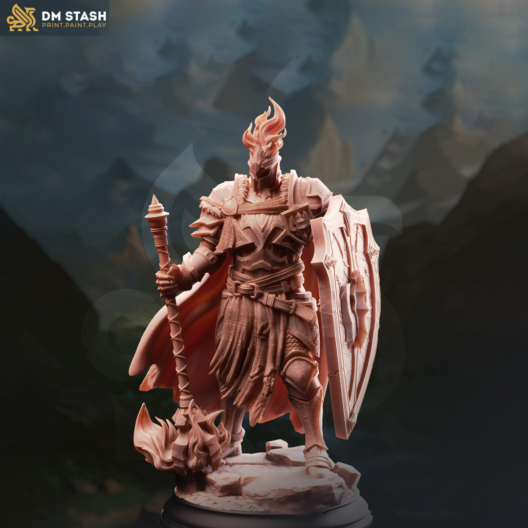 Fire Paladin Miniature with Shield | Holy Knight PC NPC | DnD UNPAINTED Resin