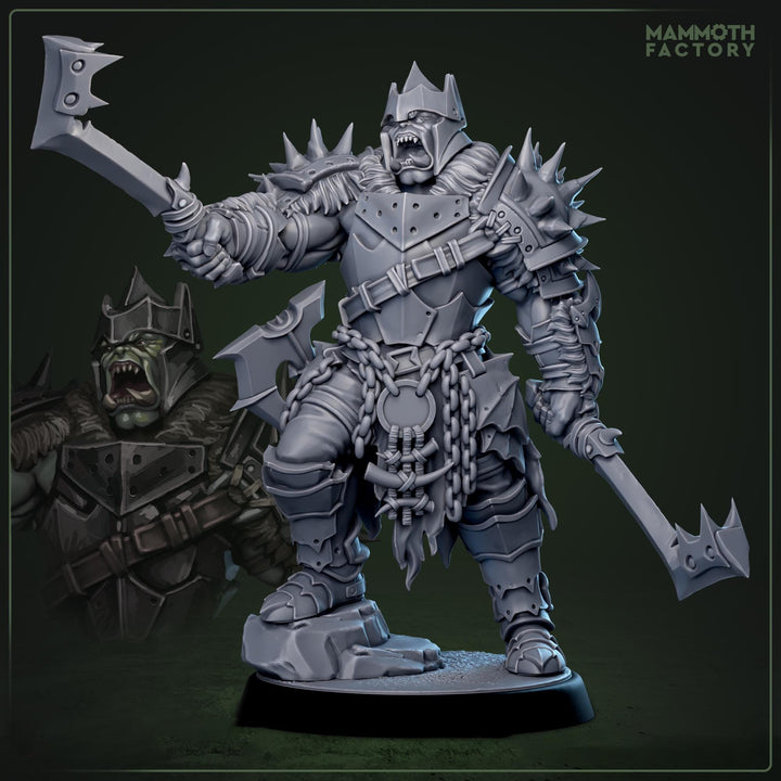 Orc Warlord Miniature with Axe | Armored Boss Fighter | DnD UNPAINTED Resin