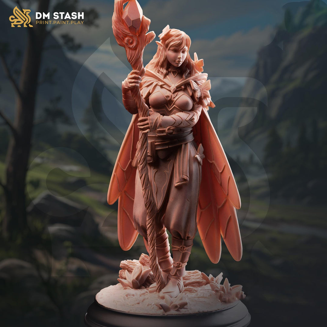 Female Fairy Druid Miniature | Winged Fey Elf Spellcaster | DnD Pathfinder UNPAINTED Resin