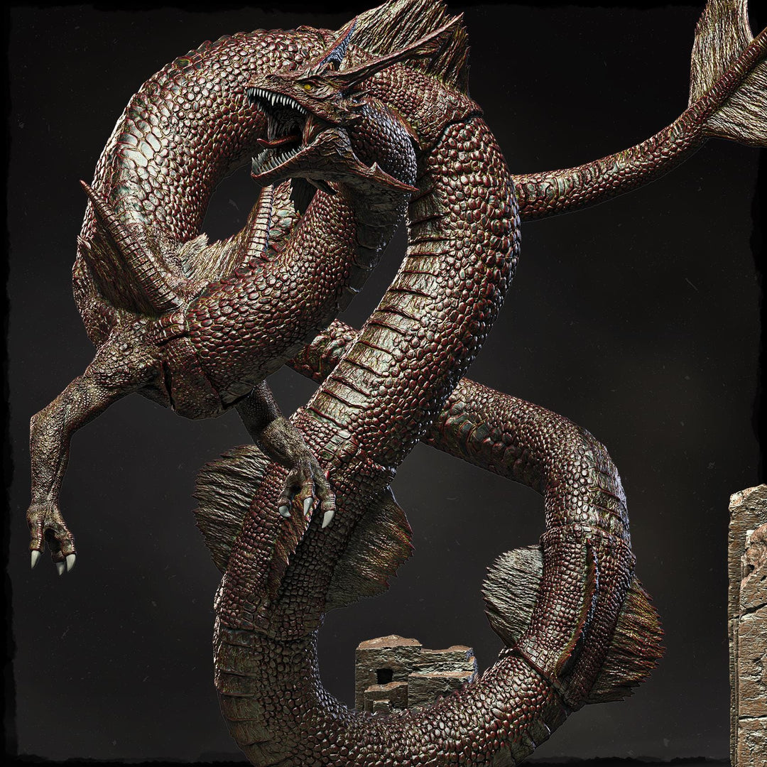 Serpentine Dragon Miniature | Eastern Sea Dragon Boss | DnD Pathfinder UNPAINTED