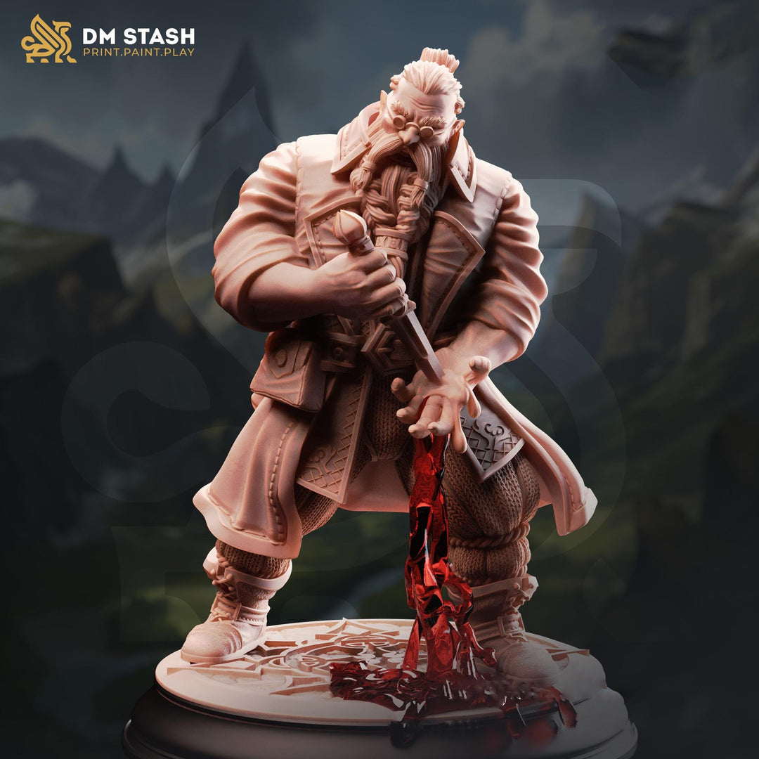 Dwarf Blood Mage Miniature | Hemomancer Wizard | DnD Pathfinder UNPAINTED Resin