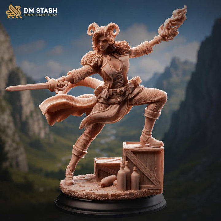 Female Tiefling Eldritch Knight Miniature | Sword Mage Fighter | UNPAINTED Resin