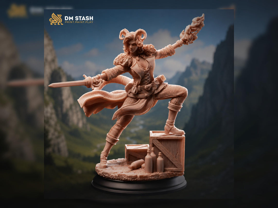 Female Tiefling Eldritch Knight Miniature | Sword Mage Fighter | UNPAINTED Resin