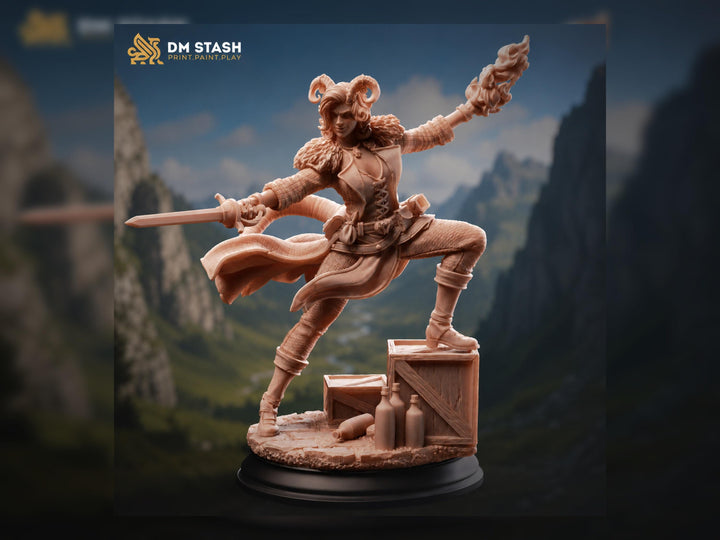 Female Tiefling Eldritch Knight Miniature | Sword Mage Fighter | UNPAINTED Resin