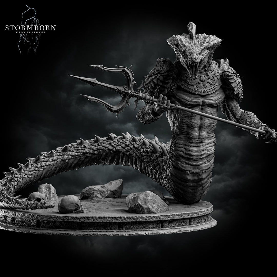 Naga Warrior Unpainted Miniature | Serpentfolk Boss Monster | Resin for DnD Pathfinder