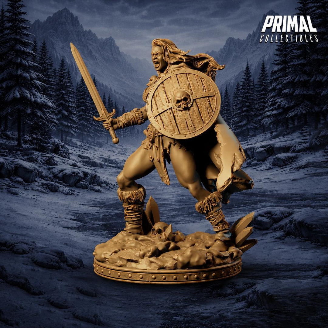 Female Barbarian Miniature DnD Sword Shield Warrior | UNPAINTED Resin for Pathfinder