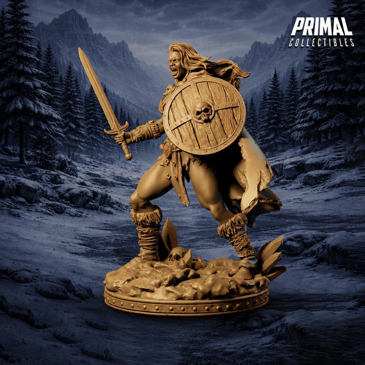 Female Barbarian Miniature DnD Sword Shield Warrior | UNPAINTED Resin for Pathfinder