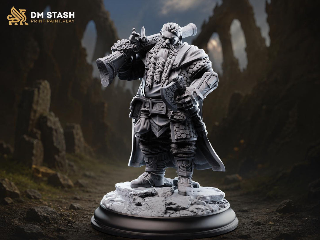 Dwarf Artillerist Miniature DnD Artificer Gunner | Dwarf Warrior UNPAINTED Resin