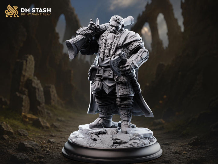 Dwarf Artillerist Miniature DnD Artificer Gunner | Dwarf Warrior UNPAINTED Resin