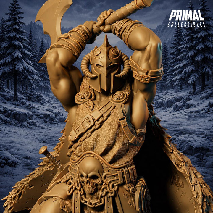 Barbarian Knight Miniature | Doom Herald Axe Warrior | UNPAINTED Resin DnD Pathfinder