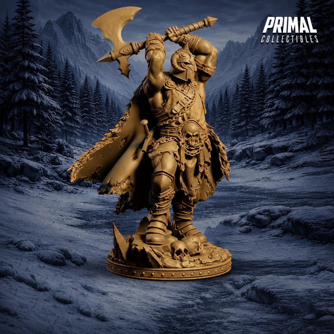 Barbarian Knight Miniature | Doom Herald Axe Warrior | UNPAINTED Resin DnD Pathfinder