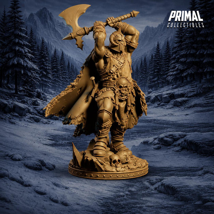 Barbarian Knight Miniature | Doom Herald Axe Warrior | UNPAINTED Resin DnD Pathfinder