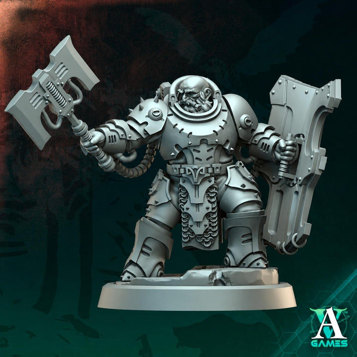 Sci-Fi Warrior Miniature | Heavy Axe Shield Soldier | UNPAINTED Resin RPG Wargame