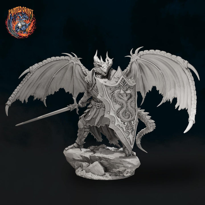 Winged Dragonborn Paladin STL, Zavorak Drakon Paladin, PaintedOrNot Original Digital Mini for DnD 5E