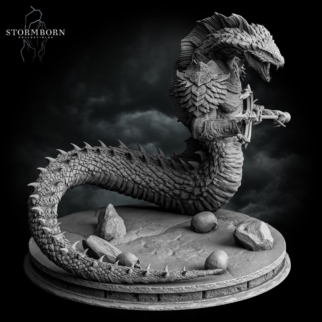 Naga Warrior Unpainted Miniature | Serpentfolk Boss Monster | Resin for DnD Pathfinder