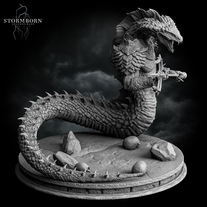 Naga Warrior Unpainted Miniature | Serpentfolk Boss Monster | Resin for DnD Pathfinder