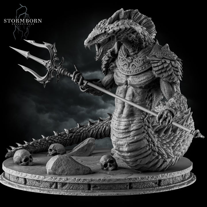 Naga Warrior Unpainted Miniature | Serpentfolk Boss Monster | Resin for DnD Pathfinder