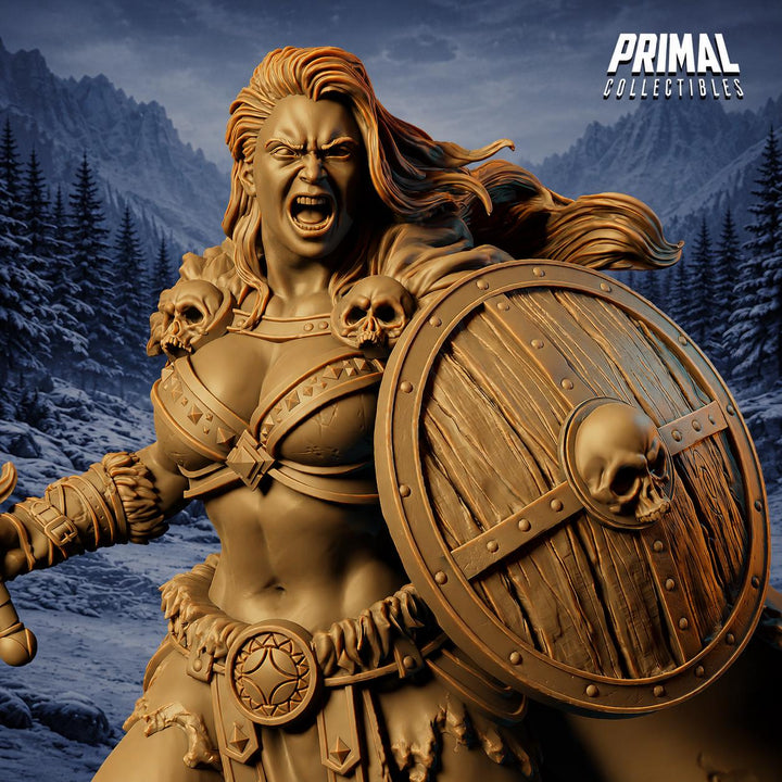 Female Barbarian Miniature DnD Sword Shield Warrior | UNPAINTED Resin for Pathfinder