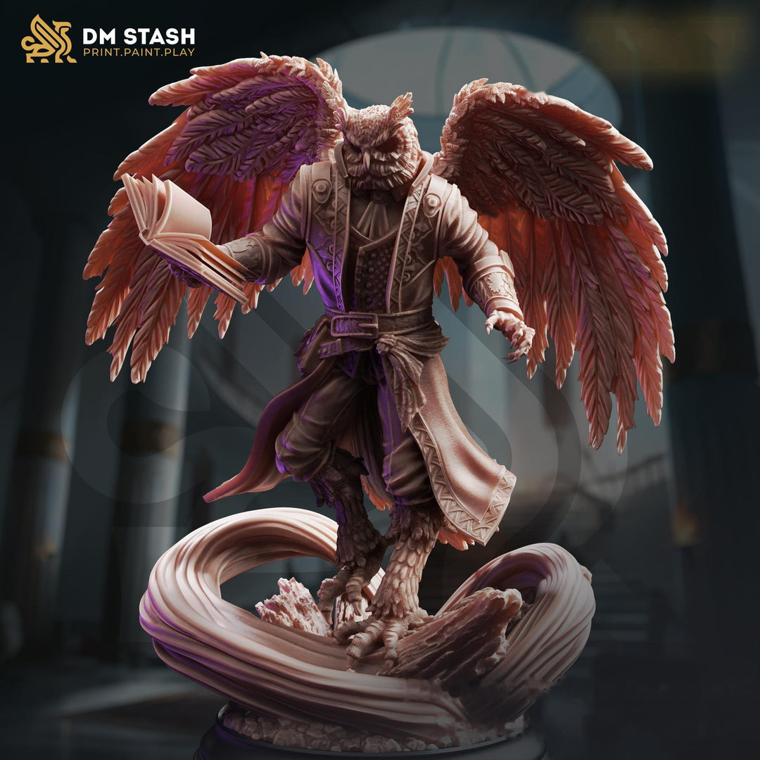 Owlfolk Wizard Miniature | Winged Birdfolk Mage | UNPAINTED Resin DnD Pathfinder