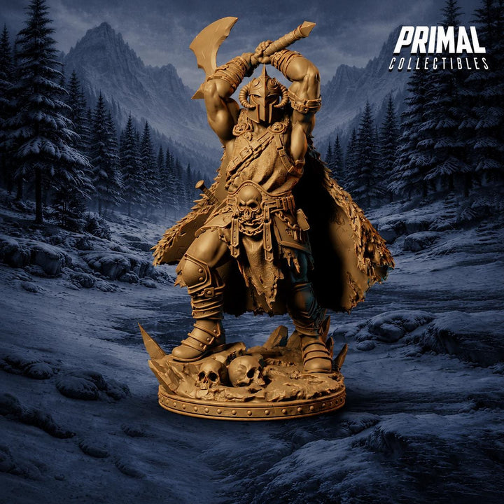 Barbarian Knight Miniature | Doom Herald Axe Warrior | UNPAINTED Resin DnD Pathfinder