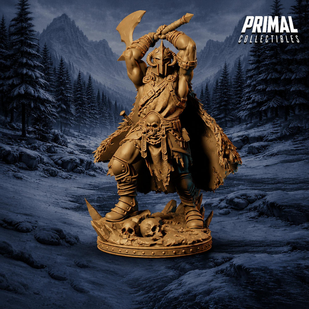 Barbarian Knight Miniature | Doom Herald Axe Warrior | UNPAINTED Resin DnD Pathfinder