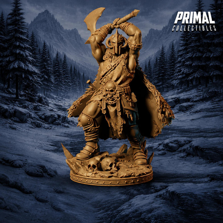 Barbarian Knight Miniature | Doom Herald Axe Warrior | UNPAINTED Resin DnD Pathfinder
