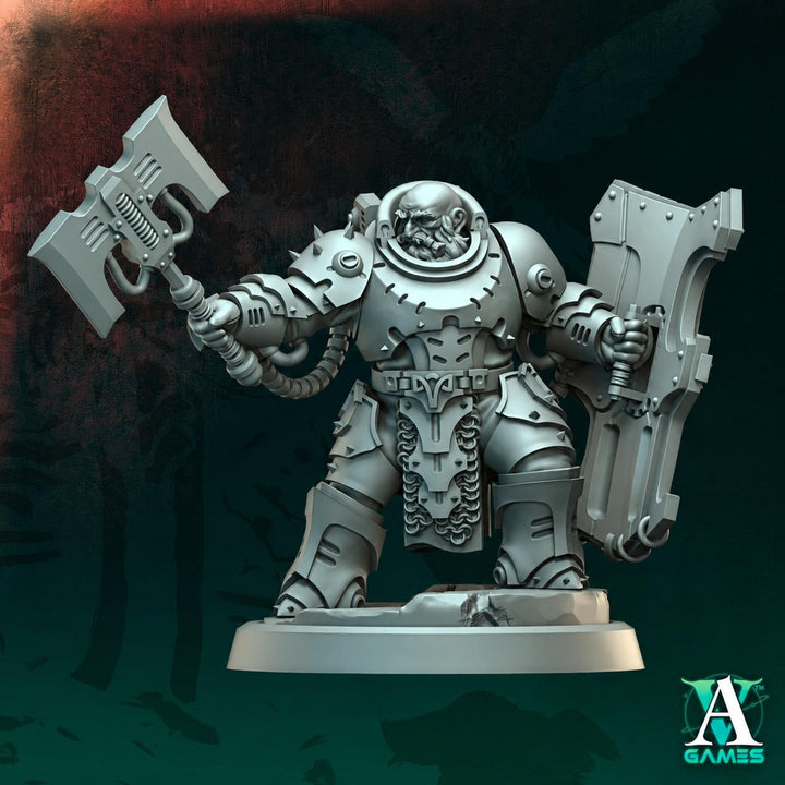 Sci-Fi Warrior Miniature | Heavy Axe Shield Soldier | UNPAINTED Resin RPG Wargame