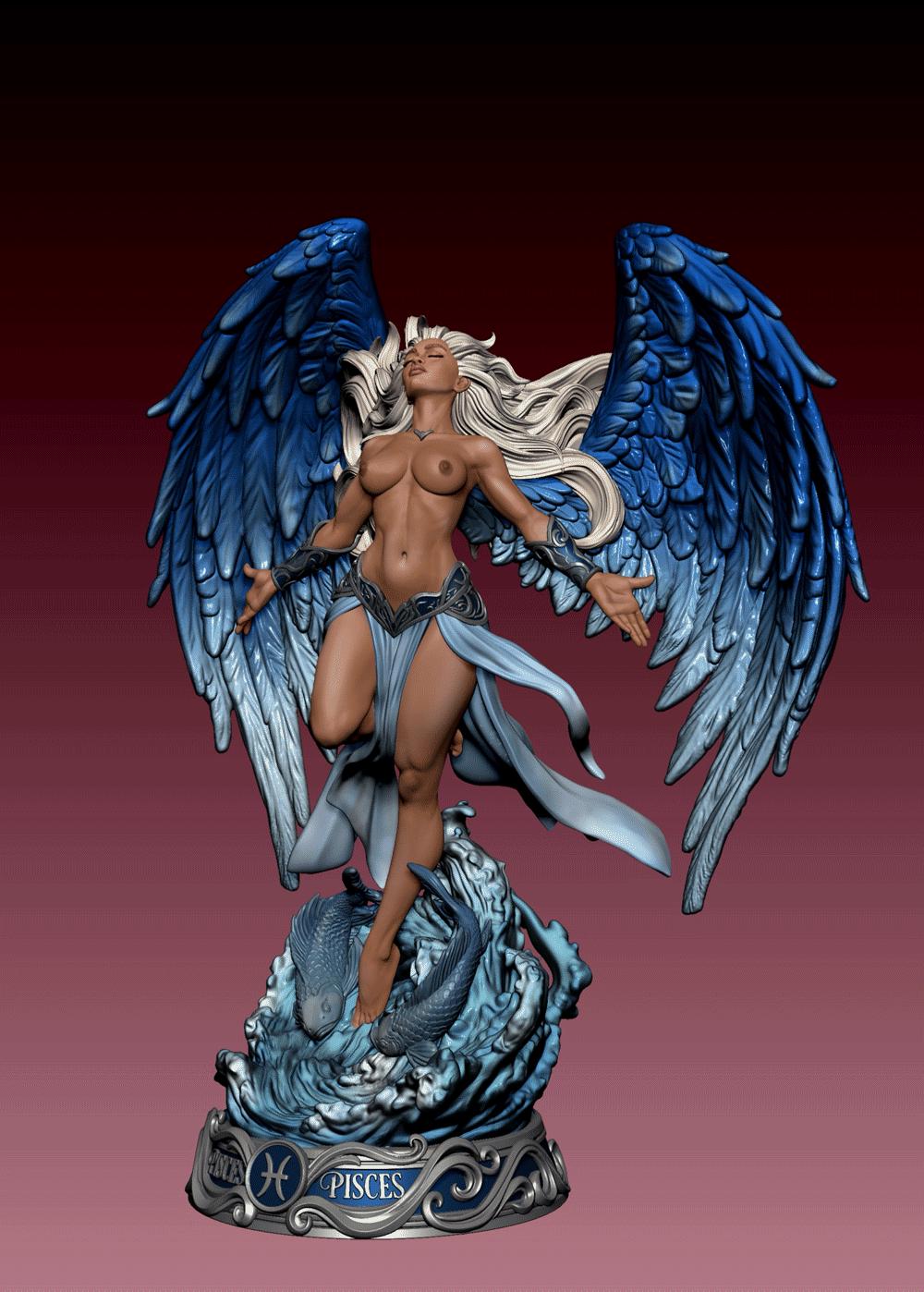 Female Angel Miniature | Pisces Zodiac Sorceress NSFW Topless | UNPAINTED Resin DnD Pathfinder