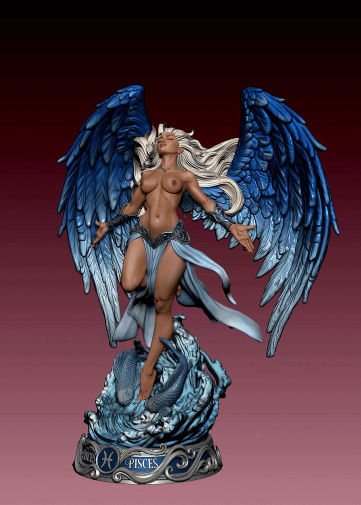 Female Angel Miniature | Pisces Zodiac Sorceress NSFW Topless | UNPAINTED Resin DnD Pathfinder