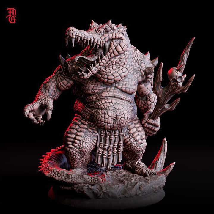 Crocodile Monster Miniature | Lizardfolk Brute Boss | UNPAINTED Resin DnD Pathfinder