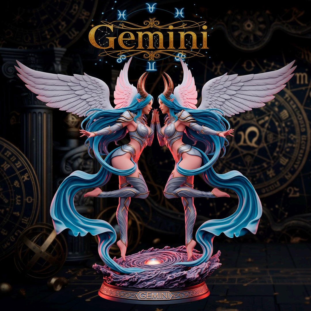 Female Angel Miniature | Gemini Zodiac Twin Sorceress NSFW Topless | UNPAINTED Resin DnD Pathfinder