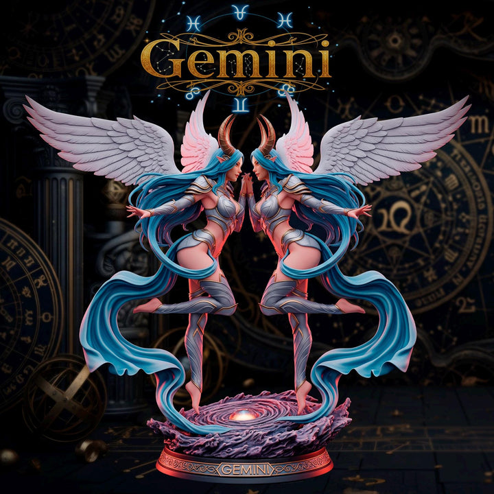 Female Angel Miniature | Gemini Zodiac Twin Sorceress NSFW Topless | UNPAINTED Resin DnD Pathfinder
