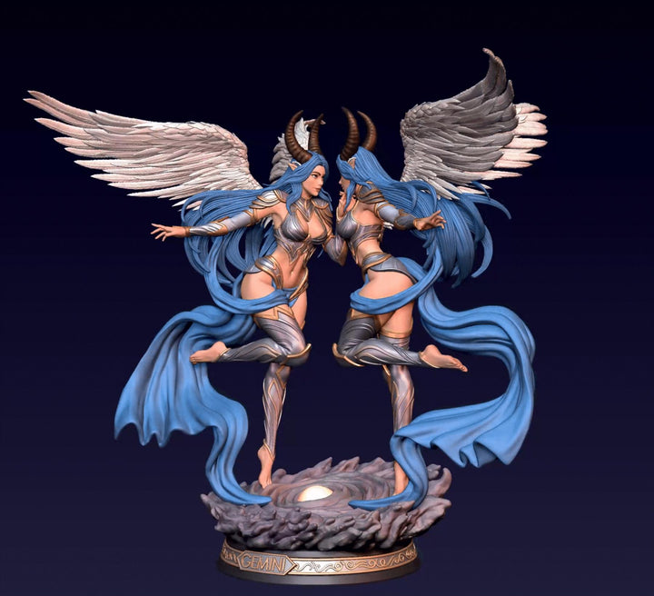 Female Angel Miniature | Gemini Zodiac Twin Sorceress NSFW Topless | UNPAINTED Resin DnD Pathfinder
