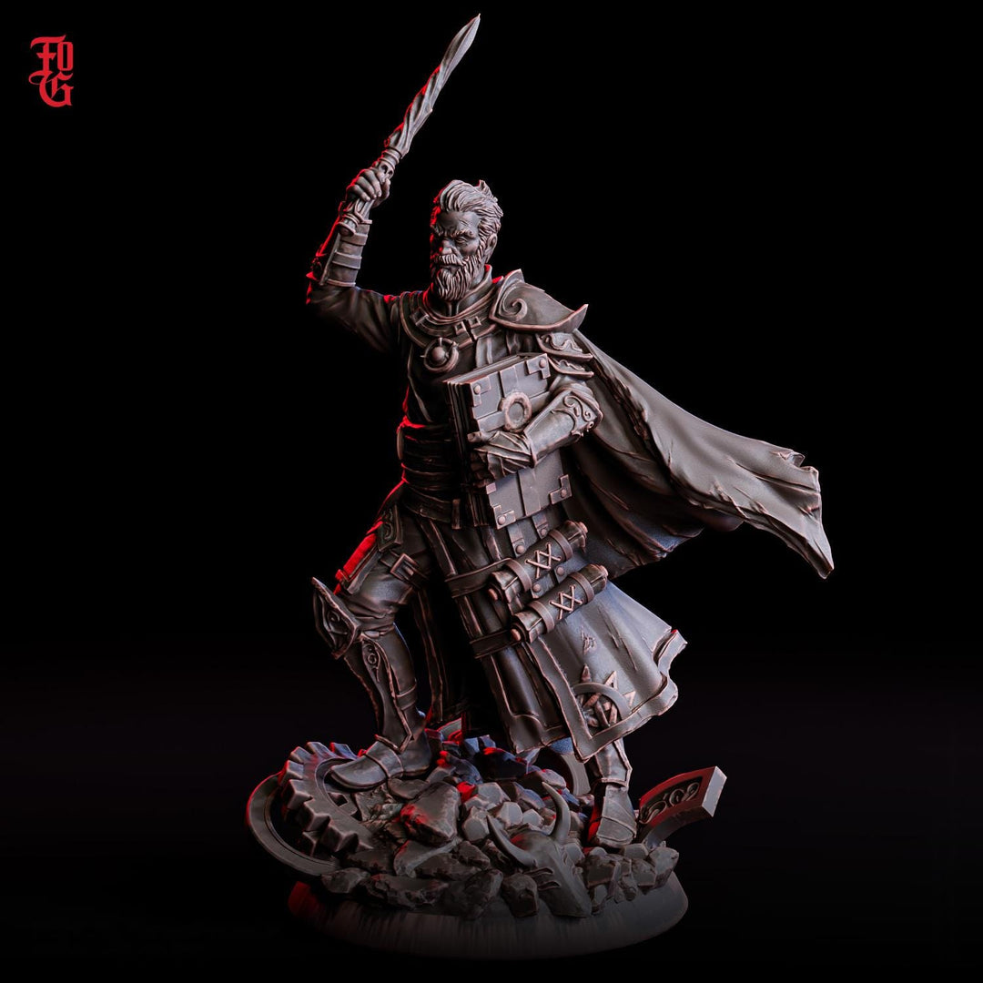 Wizard Miniature | Spellbook Battle Mage with Sword | UNPAINTED Resin DnD Pathfinder