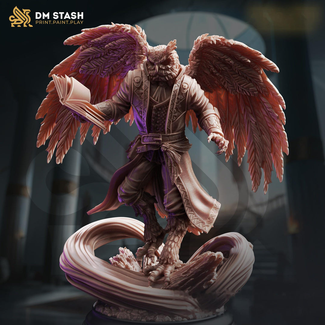 Owlfolk Wizard Miniature | Winged Birdfolk Mage | UNPAINTED Resin DnD Pathfinder