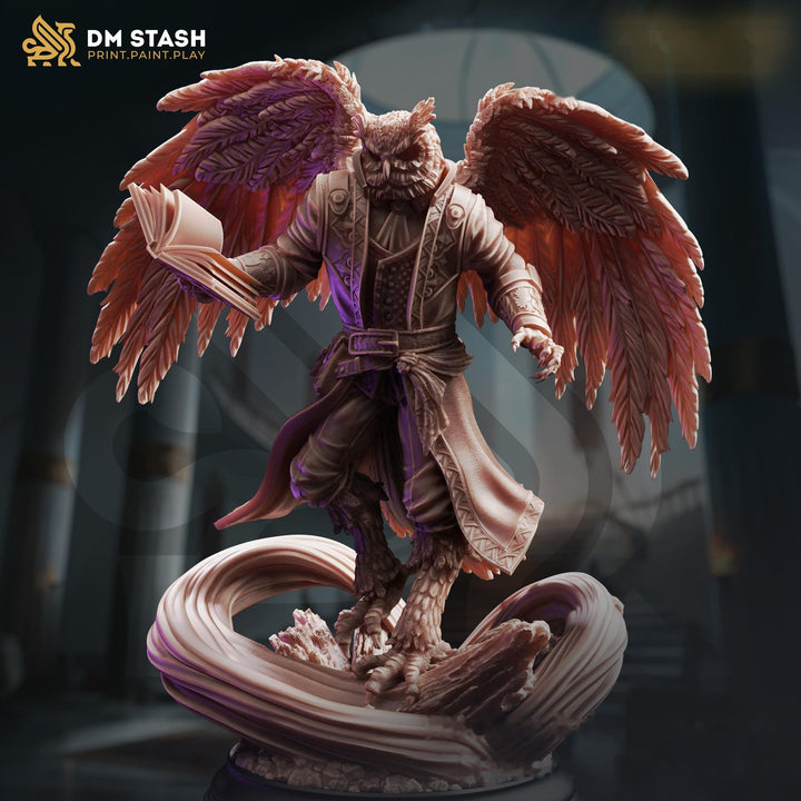 Owlfolk Wizard Miniature | Winged Birdfolk Mage | UNPAINTED Resin DnD Pathfinder