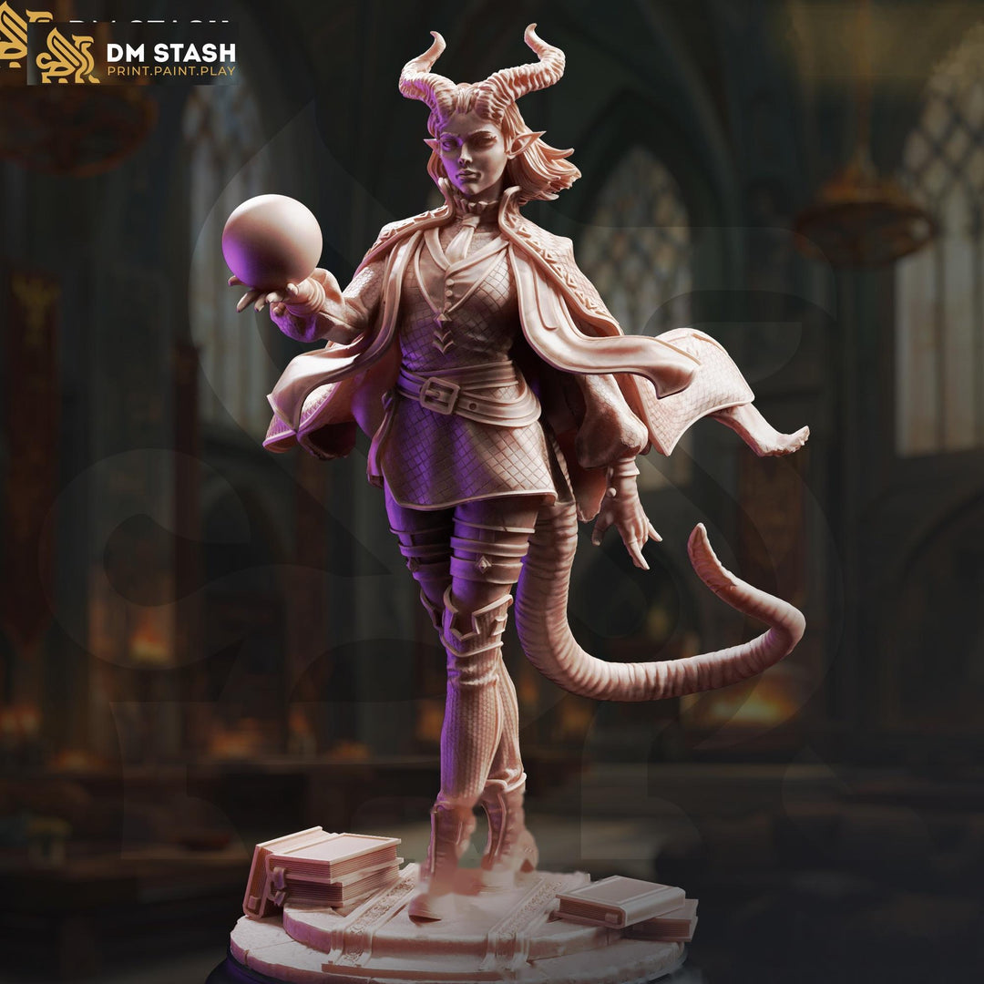 Tiefling Wizard Miniature | Female Sorceress Mage | UNPAINTED Resin DnD Pathfinder