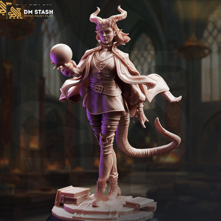 Tiefling Wizard Miniature | Female Sorceress Mage | UNPAINTED Resin DnD Pathfinder