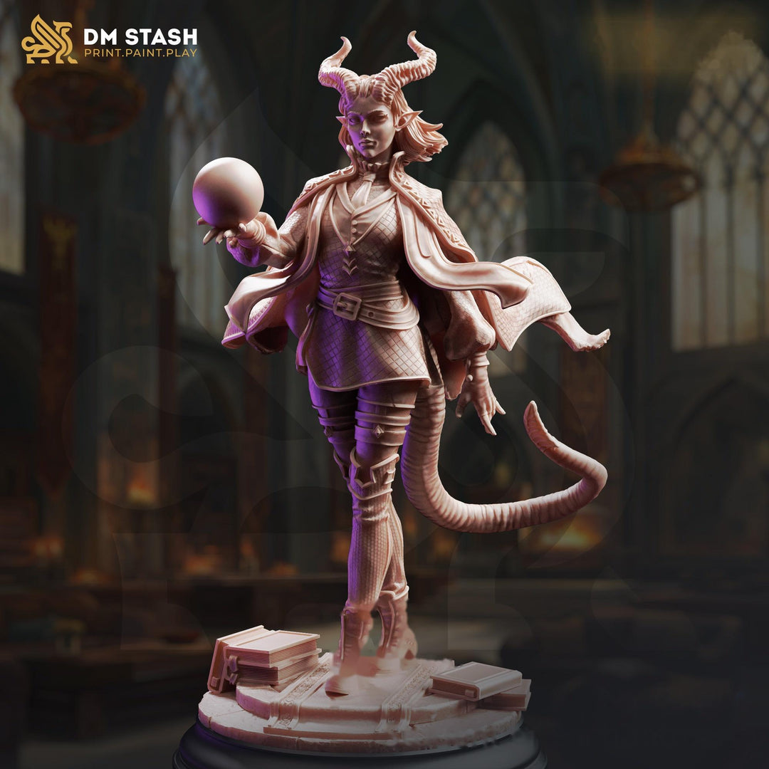 Tiefling Wizard Miniature | Female Sorceress Mage | UNPAINTED Resin DnD Pathfinder