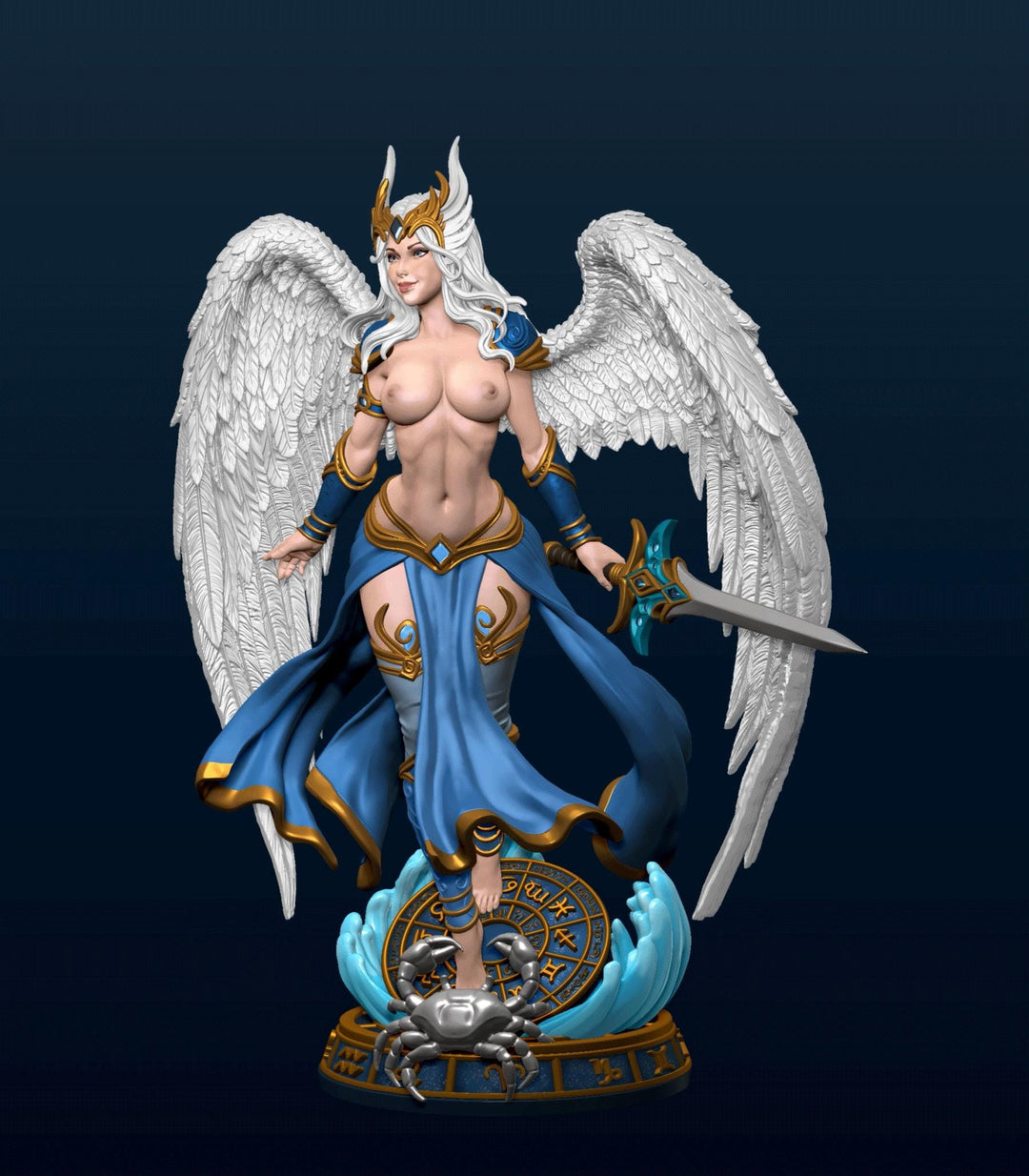 Female Angel Miniature | Cancer Zodiac Warrior NSFW Topless | UNPAINTED Resin DnD Pathfinder
