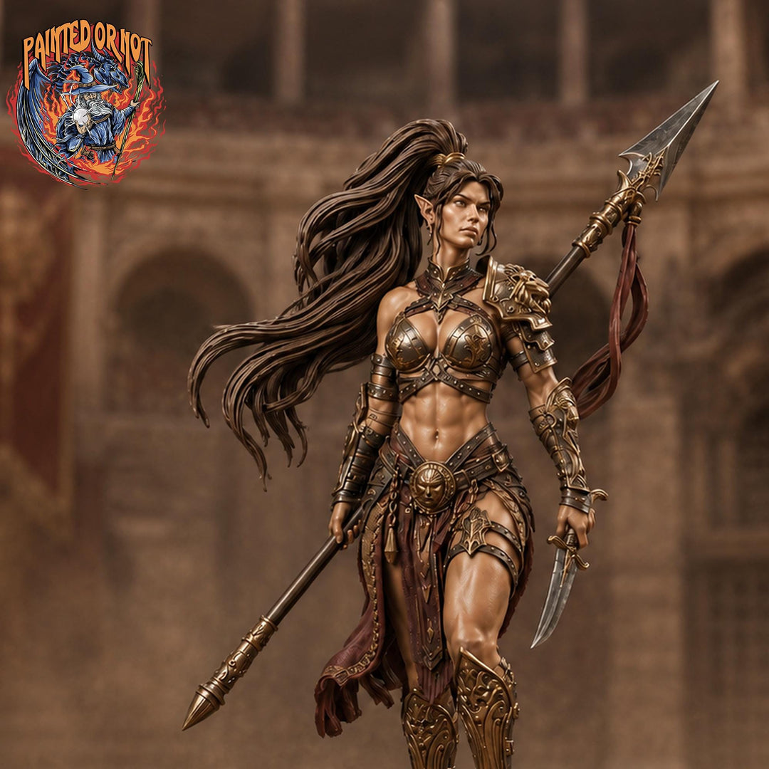 Female Elf Polearm Master Miniature, Thalira Spear Fighter Gladiator, PaintedOrNot Original DnD Pathfinder