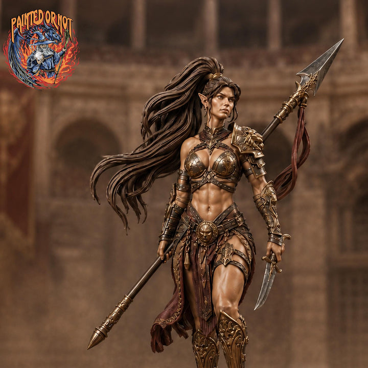 Female Elf Polearm Master Miniature, Thalira Spear Fighter Gladiator, PaintedOrNot Original DnD Pathfinder