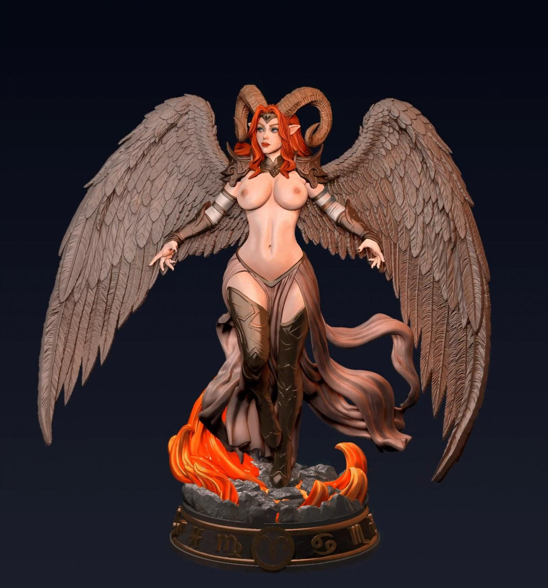 Female Angel Miniature | Aries Zodiac Sorceress NSFW Topless | UNPAINTED Resin DnD Pathfinder